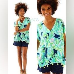 NWT Lilly Pulitzer | Sydney Caftan Resort Navy Uptown Trunk Tassel Top